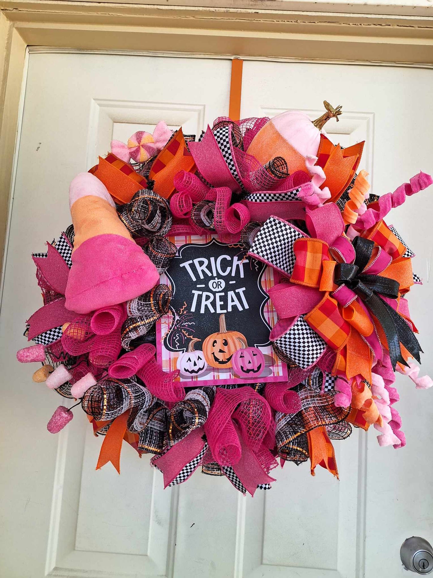 Pink candy corn wreath